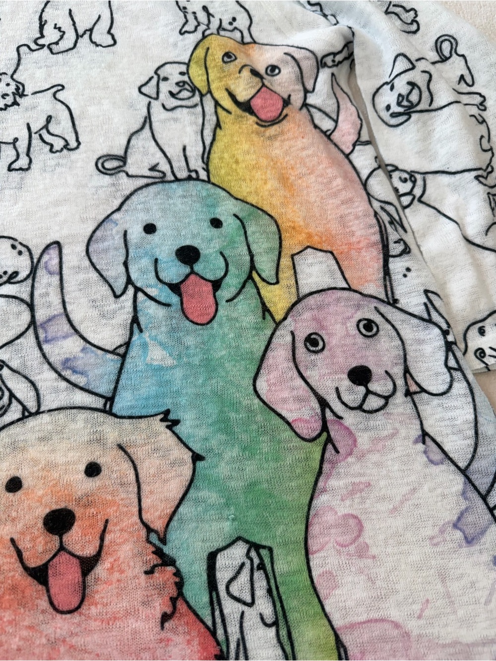 Et' Lois Colorful Dog Print Long Sleeve Tee White Novelty made in USA Medium - Picture 4 of 7